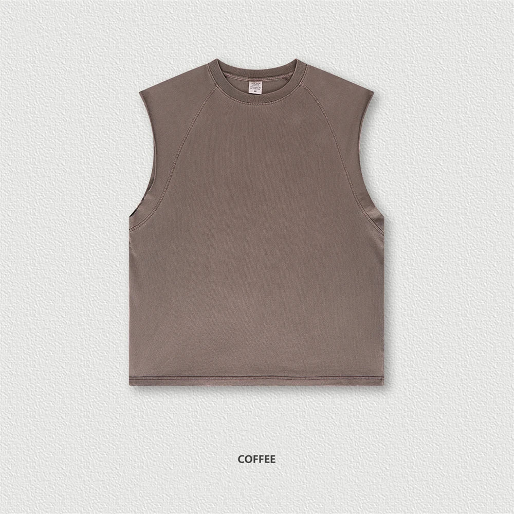 ZODF American Retro Men Washed Solid Tank Tops Women Unisex Loose Edge 275gsm Cotton Sleeveless Tees Brand Streetwears HY0503