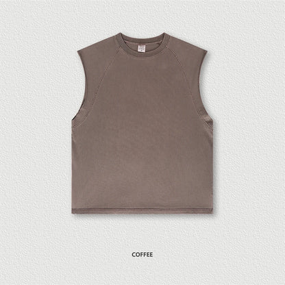 ZODF American Retro Men Washed Solid Tank Tops Women Unisex Loose Edge 275gsm Cotton Sleeveless Tees Brand Streetwears HY0503