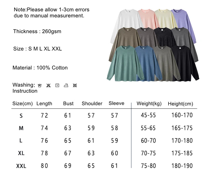 ZODF New Autumn Men's 260gsm 100% Cotton T Shirts Unisex Retro High Street Loose Washed Solid Tees Streetwears HY0376