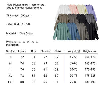 ZODF New Autumn Men's 260gsm 100% Cotton T Shirts Unisex Retro High Street Loose Washed Solid Tees Streetwears HY0376