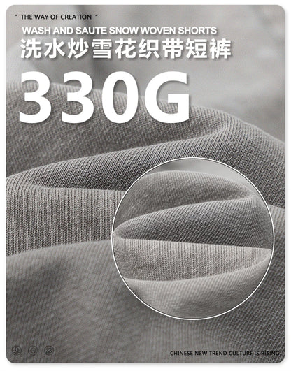 ZODF New Men Fire Snowflake Washed 330gsm Shorts Unisex High Street Summer Distressed Sport Cotton Shorts HY1028