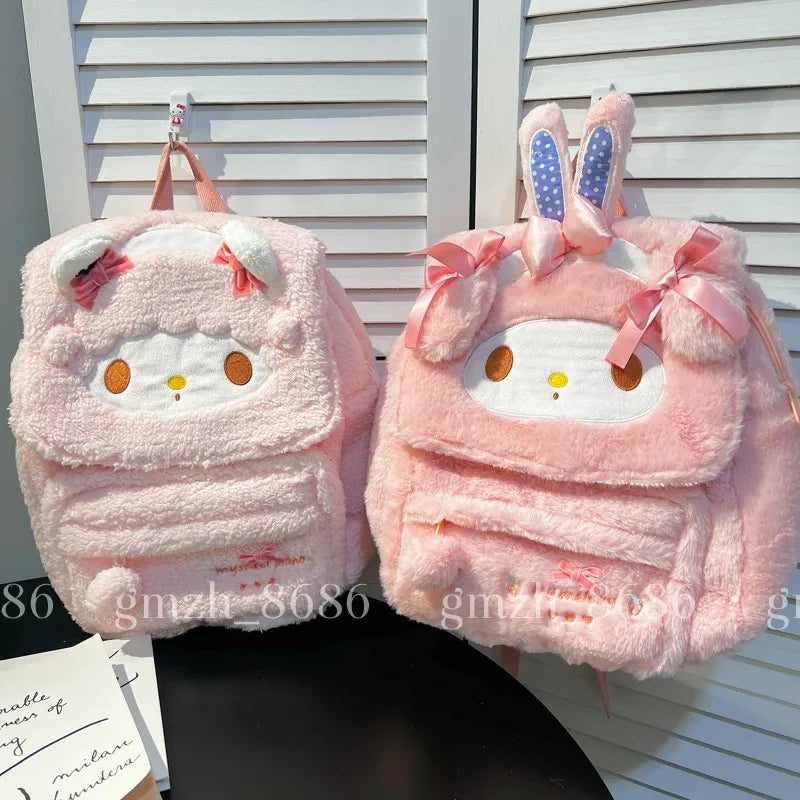 Sanrio Cartoon Backpack For Girl Women My Melody Sweet Piano Lovely Schoolbag Japanese Style Casual Large Capacity Plush Bag