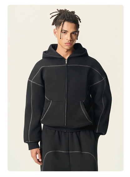 ZODF New Winter 350gsm Man Fleece Boxy Fit Zipper Hoodie Unisex Hip Hop Solid Warm Hooded Coat Brand Jackets HY0034