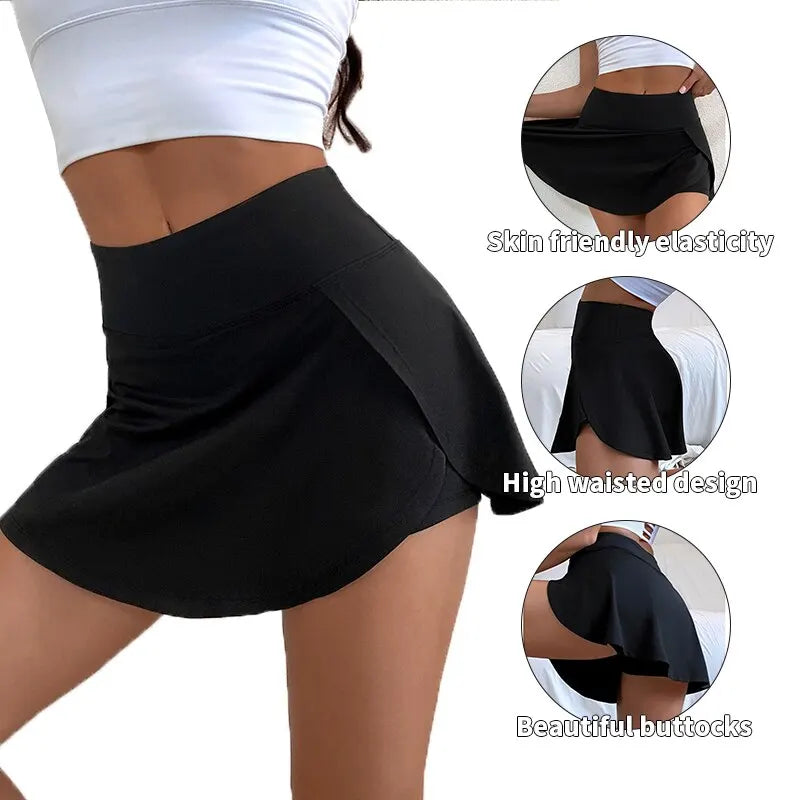 High Waist Women’s Sports Culottes Yoga Fitness Tennis Running Skirt Quick Dry Anti-Light Lining