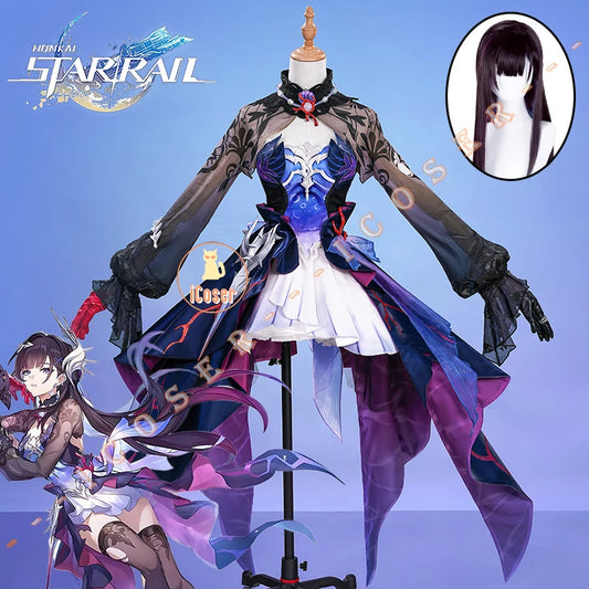 Honkai Star Rail Hysilens Cosplay Costume Wig Dress Headwear Amphoreus Festival Halloween Party for Women Girls Cos Props iCoser