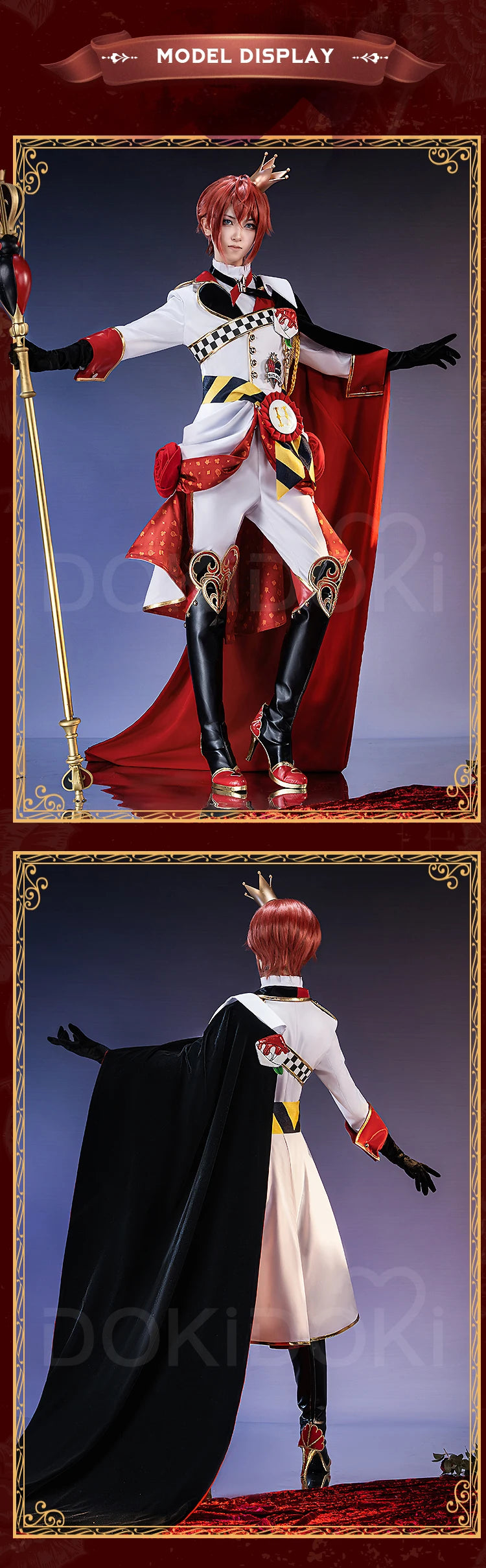 Riddle Cosplay Costume Anime【S-3XL】DokiDoki-SR Men Red King Uniform Halloween Riddle Rosehearts Cosplay Crown Plus Size