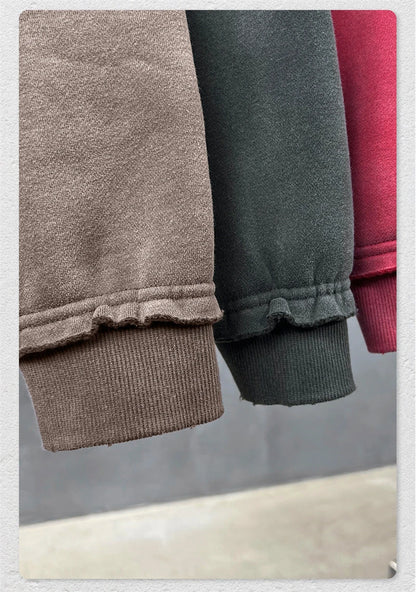 ZODF Retro Winter Men 400gsm Monkey Washed Zipper Hoodie Unisex High Street Loose Edge Ripped Distressed Hooded Pullovers HY1117