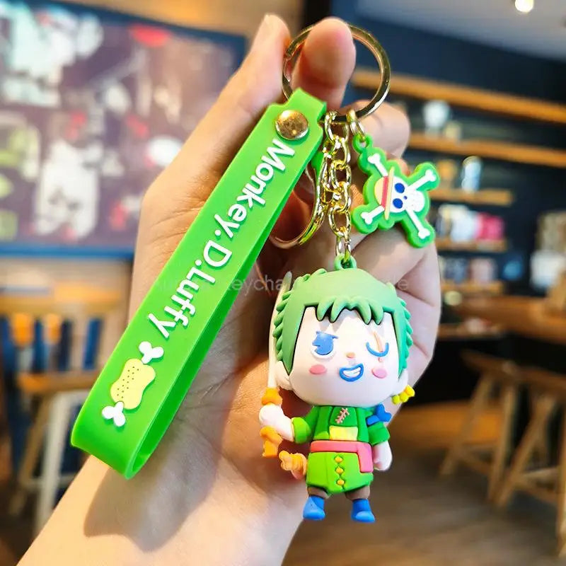 New Anime One Piece Dragon Ball Keychain Luffy Sauron Nami Chopper Silicone Cute Car Keyring Pendant Birthday Kids Toys Gifts