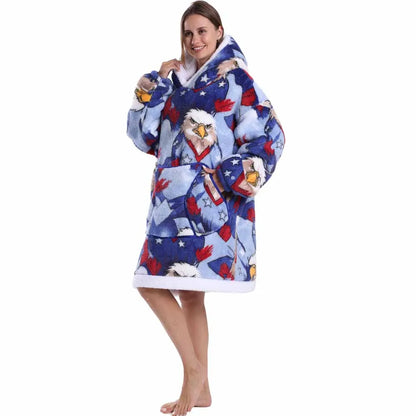 Leopard Winter Women Thicken Warm Hoodie Blanket Pink Blue Oversize Large Pocket Couple Loose Sweatshirts Mens Graphic Hoodies