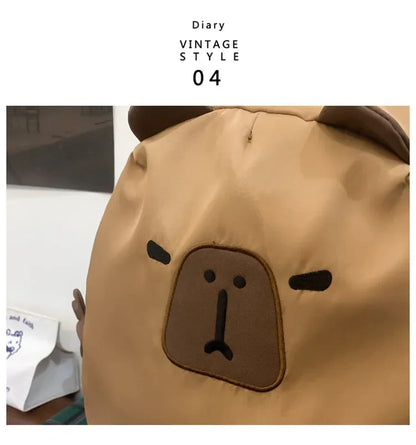 Kawaii Capybara Nylon School Bag Laptop Backpack Cartoon Children's Backpack Travel Casual Book Bags Large Capacity Backpack