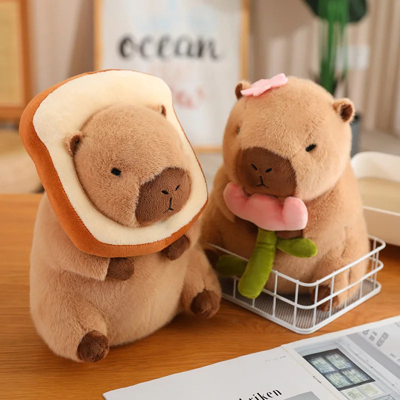 Cute Stuffed Capybara Plush Toy Holding Boba Tea Flower Capybara Plushies Cosplay Bread Dino Avocado Lovely Teddy Girl Gift