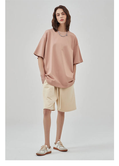 ZODF New Summer Men 100% Cotton Solid T Shirts Unisex High Street Heavy Weight 305gsm Oversized FG Noshrink T-Shirt Tops HY0165