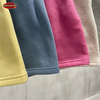 ZODF Trendy 2025 Autumn Winter Men Warm Soft Fleece Shorts Unisex Casual Hip Hop 345gsm Solid Shorts Brand Bottoms HY1173