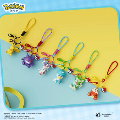 Genuine Pokemon Keychain Pikachu Gengar Sylveon Sprigatito Quaxly Fuecoco Anime Action Figure Toy Keyring Fragrance Pendant Gift