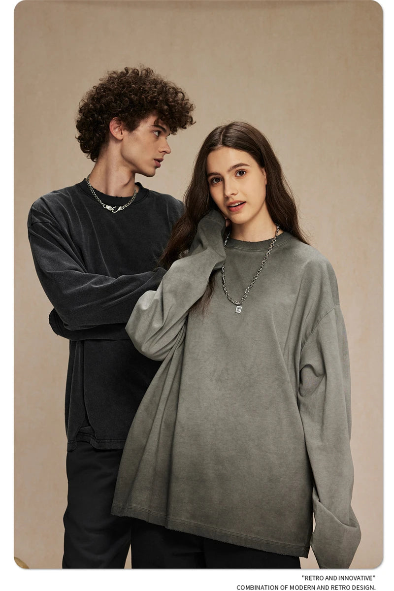 ZODF New 2024 Autumn Washed 100% Cotton T-Shirt For Men Unisex Loose Distressed 275gsm O Neck T Shirts Brand Tops HY0924