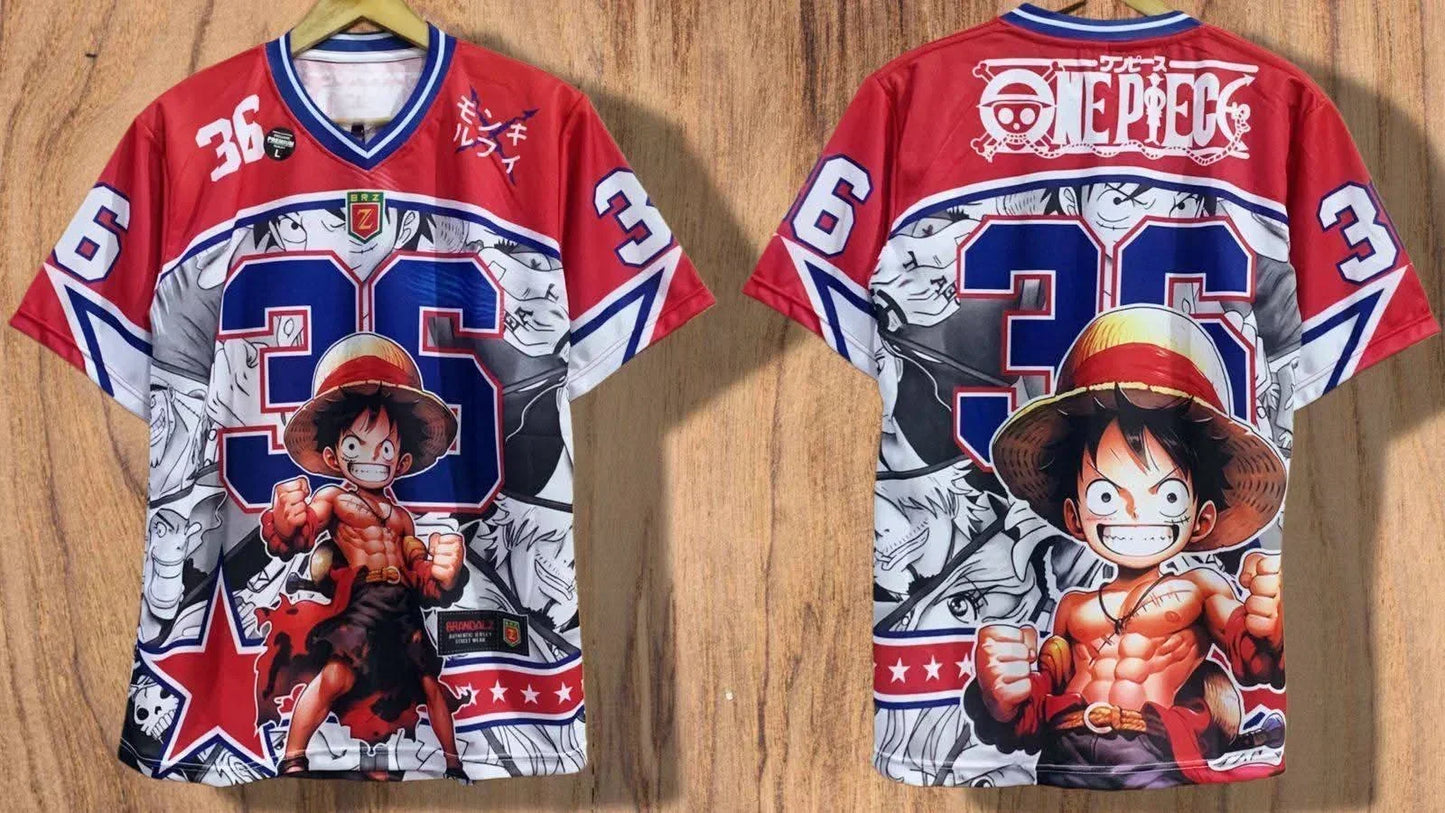 2526 New Bandai Anime One Piece Luffy Summer Jersey T-shirt Oversized 3D Adult and Children's Multifunctional Top Christmas