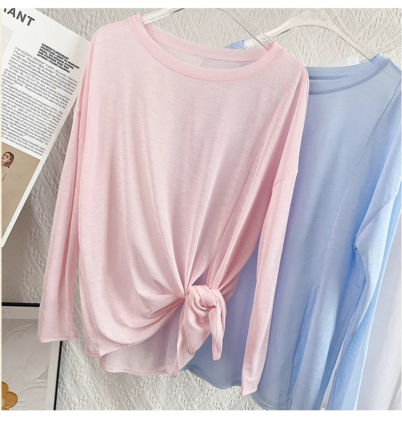Women’s Long Sleeve Yoga Shirt O-Neck Breathable Loose Fit Sports Top for Running Pilates Gym Fitness