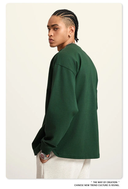 ZODF Autumn Winter 425gsm Long Sleeve T-Shirt American Retro Unisex Loose Heavyweight Basic Cotton T Shirts TEE HY0676