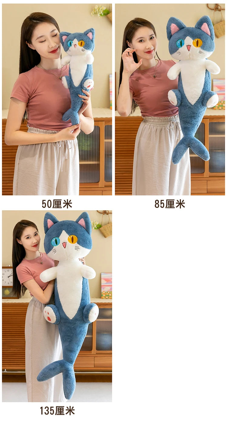 135cm Different Pupil Shark Cat Doll Sleeps with Pillow Girl Sand Sculpture Plush Toy Male Long Striped Leg Clamping Stitch