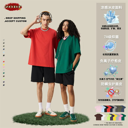 ZODF 2025 Summer Men 180gsm Solid T-Shirts Women Unisex Loose Basic Breathable Cotton T Shirt Brand Tees HY0971