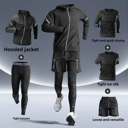 Men’s Fitness Running Set Tight-Fit Quick-Dry Sportswear for Autumn Night Runs Training and Cycling Gear - Ivory / 2XL