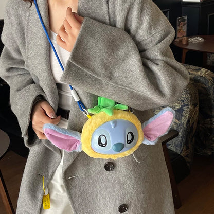 New Disney Stitch Cartoon Plush Backpack Cute Winter Gift For Girls Stuffed Animal Toy Plushie Bag Kids Carry-On Satchel