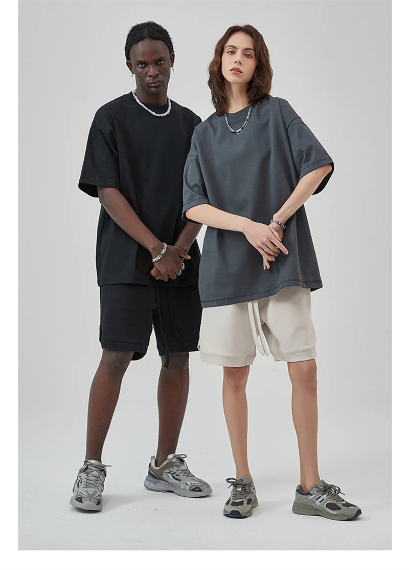 ZODF New 2025 Heavy Weight Summer Solid T Shirts For Men Unisex High Street Oversized 385gsm Cotton T-Shirt Streetwears HY0497