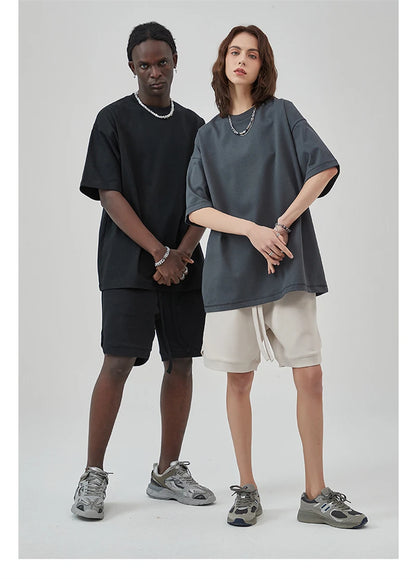 ZODF New 2025 Heavy Weight Summer Solid T Shirts For Men Unisex High Street Oversized 385gsm Cotton T-Shirt Streetwears HY0497