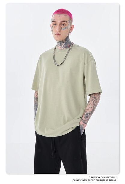 ZODF Trendy Summer 260gsm Cotton Oversized T Shirts For Men Unisex Male Kanye West High Street Solid Tees Brand Tops HY0122