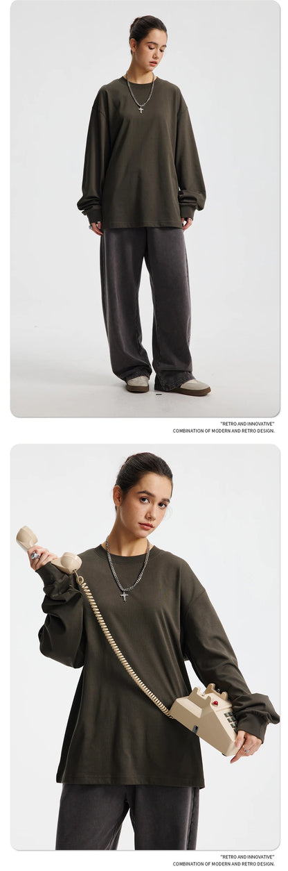 ZODF Trendy Autumn Full Sleeve 245gsm T-Shirts For Men Unisex Loose Solid Quick Dry Antibacterial T Shirt Brand Tees HY1162