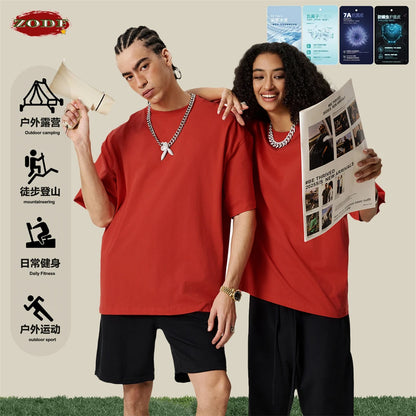 ZODF New 2025 Spring Summer 235gsm Solid Cotton T-Shirts For Men Women Unisex Loose Basic T Shirt Tees Brand Tops HY0970