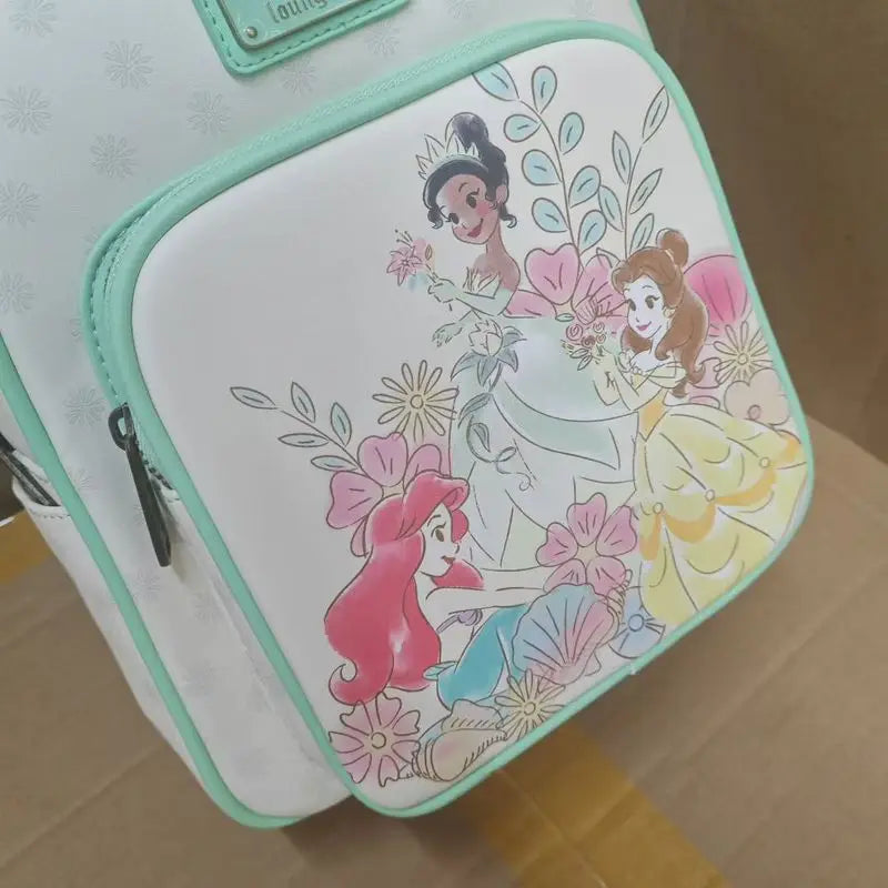 Loungefly Disney Princess Schoolbag Belle Ariel Tiana Cartoon Anime Large Capacity Lightweight Backpack Homecoming Season Gift