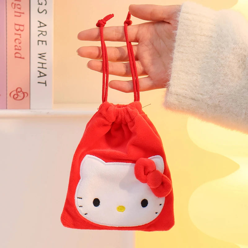Sanrio Hello Kitty Kuromi Marumofubiyori Cogimyun Kawaii Character Plush Stuffed Toy Drawstring Cartoon Bag Change Purse Gifts