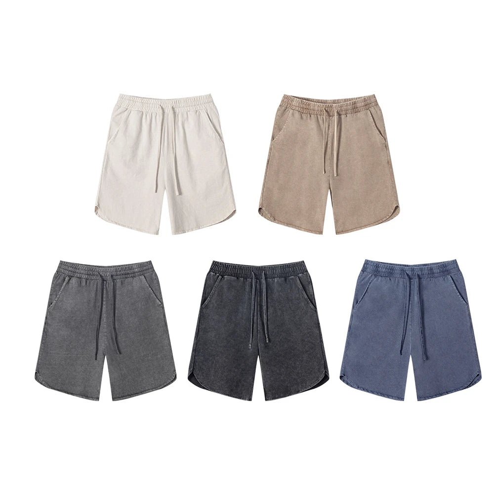 ZODF New 2024 Men Washed Plush Cotton Shorts Unisex Couple Loose 358gsm Distressed Comfortable Short Pants Streetwears HY0807