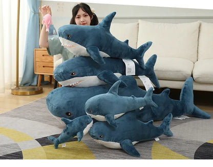 55-140cm Stuffed Lifelike Shark Plush Toy Stuffed Headed Shark Fierce Sea Animals Hug Throw Pillow Cushion for Boy Birthday