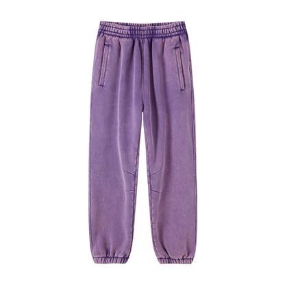 ZODF Retro Winter 360gsm Batik Washed Fleece Sweatpants Unisex Loose Drawstring Warm Joggers HY0714 - PURPLE / S