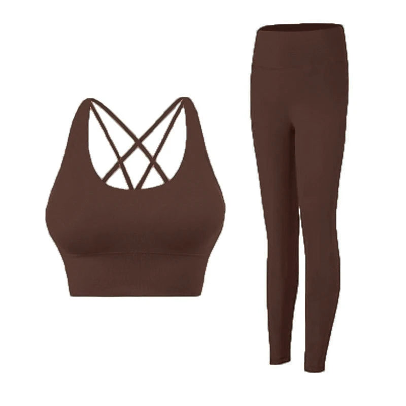 2 Piece Women’s Yoga Tracksuit Athletic Wear Pilates Fitness Suit Gym Workout Push-Up Sports Bra and Leggings Set