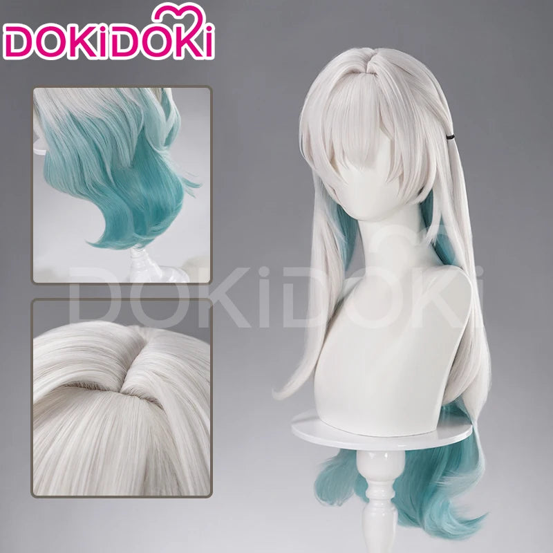 Firefly Wig Cosplay Game Honkai: Star Rail DokiDoki Women Silvery Blue Long Hair Firefly Cosplay Headdress Free Cap