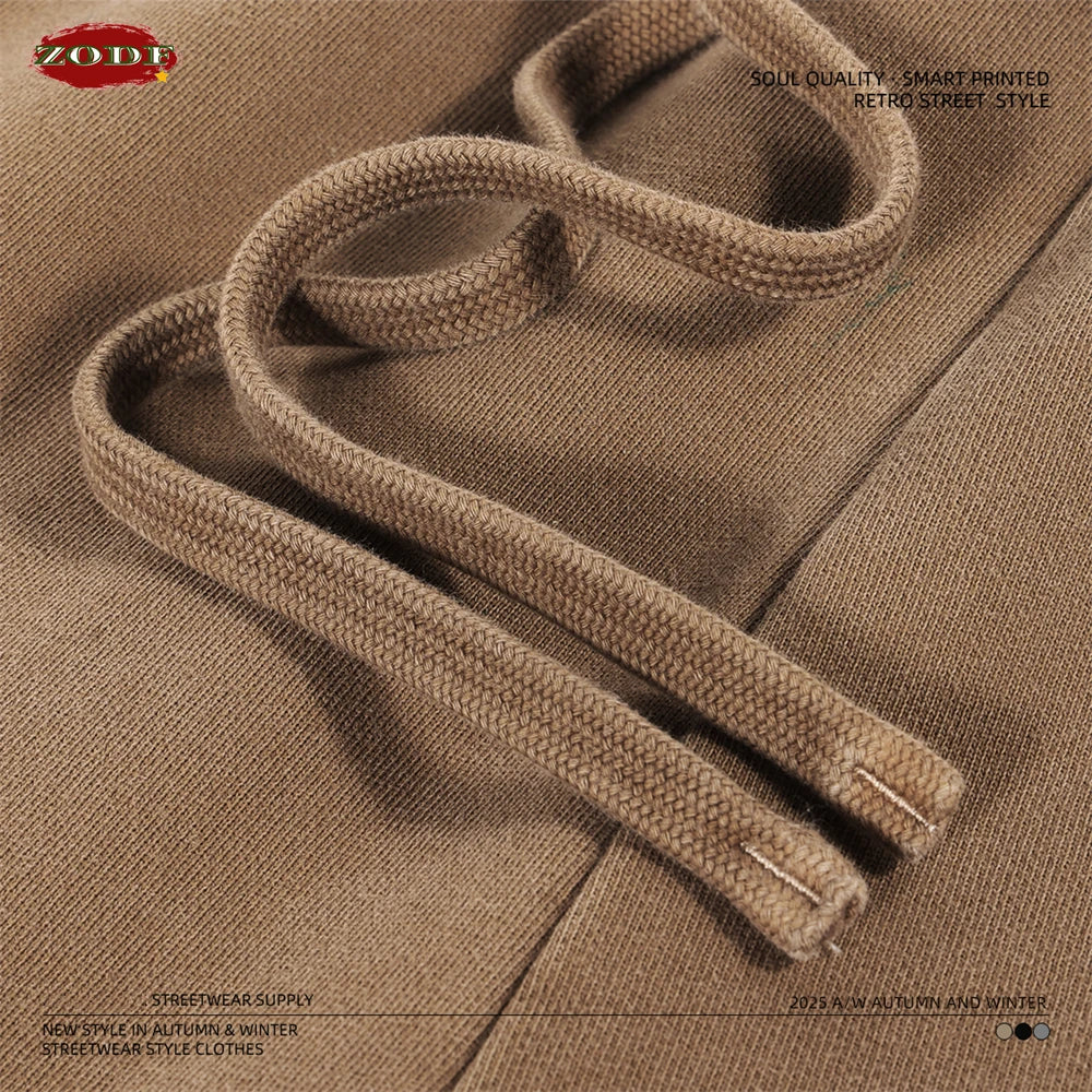 ZODF Retro Autumn Washed Loose Edge 430gsm Cotton Pants For Man Unisex Distressed Old Money Straight Patchwork Trousers HY1105