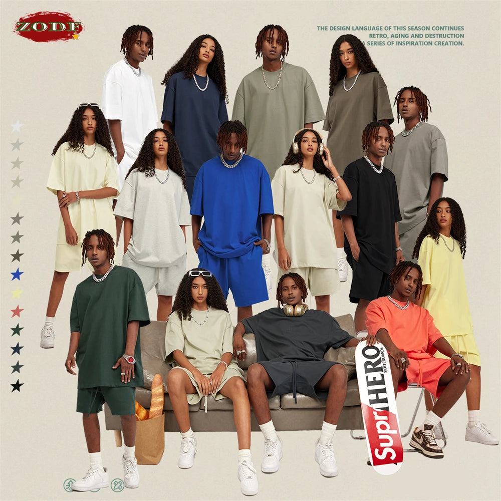 ZODF New 2025 Heavy Weight 305gsm Solid Cotton T Shirts For Men Unisex Summer Oversized Noshrink Basic T-Shirt Brand Tops HY0475