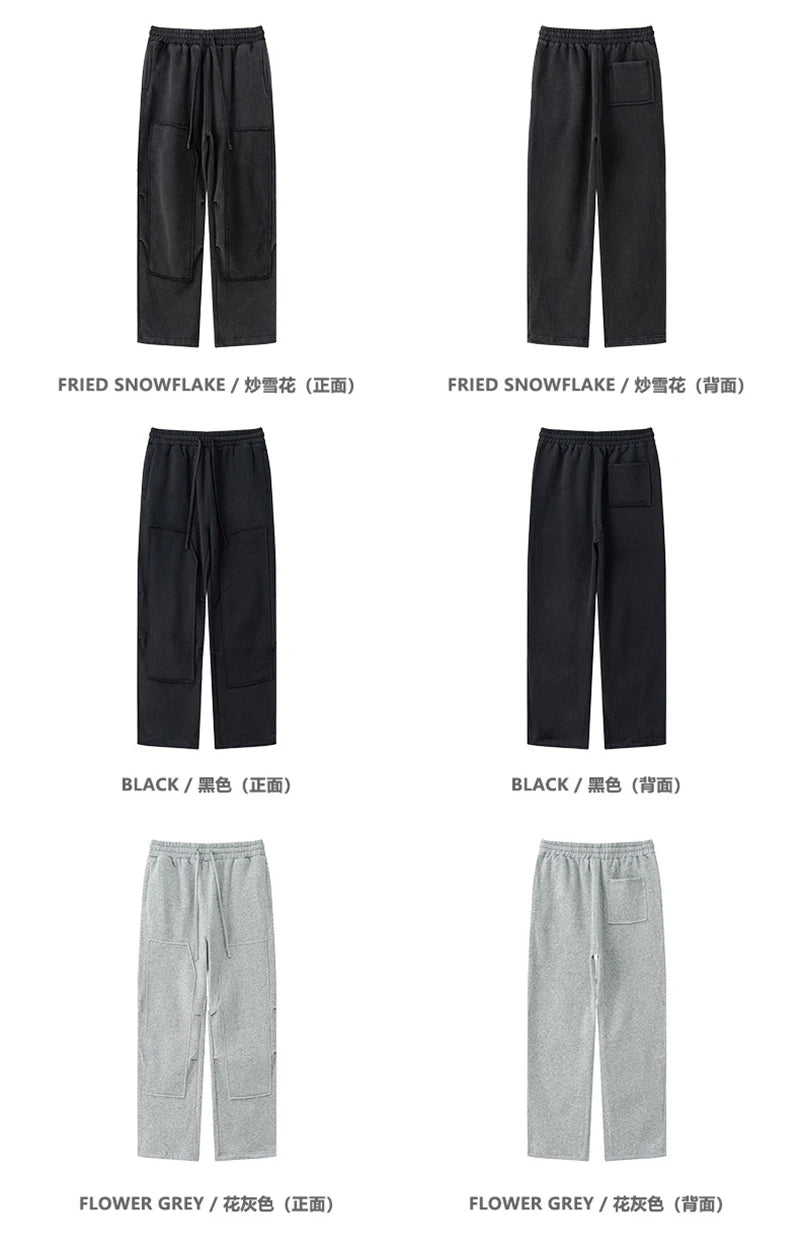 ZODF Fashion 2024 Winter Patches Fleece Straight Pants Retro Unisex Loose Washed 305gsm Warm Soft Trousers Brand Bottoms HY0872
