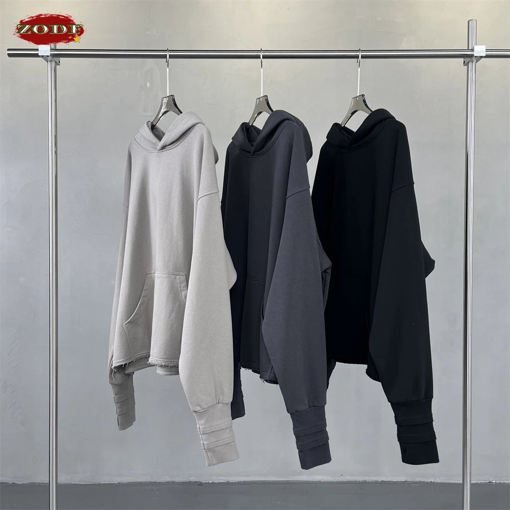 ZODF New Autumn Men Heavyweight 450gsm Hoodie Unisex Loose Ninja Sleeve 100% Cotton Hooded Pullovers Winter Coat HY0927