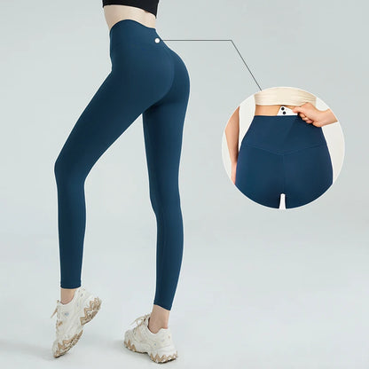 Naked Feel Yoga Leggings with Buttock Lifting and Hidden Waist Pockets – Women’s Gym Fitness Sportswear Tight - Ocean