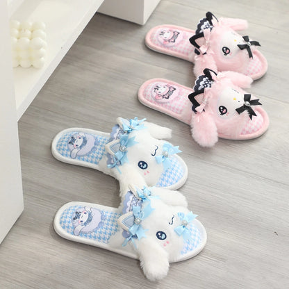 Lovely Kuromi My Melody Slippers Kawaii Anime Lolita Indoor Shoes Girl Women Hello Kitty Cinnamoroll Spring Summer Autumn