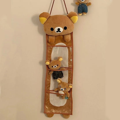 Kawaii Rilakkumas Wall Hanging Storage Bag Cartoon Rilakkumas Bear Door Hanging Bag Large Capacity Sundries Storage Bag Gifts