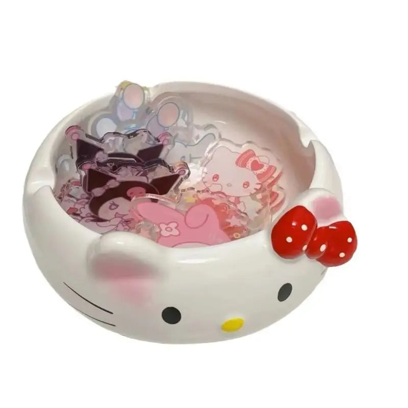 New Hello Kitty Ceramic Ashtray Cute Cartoon Pink Personalized Gift For Boyfriend Action Toy Figures Animation Derivative