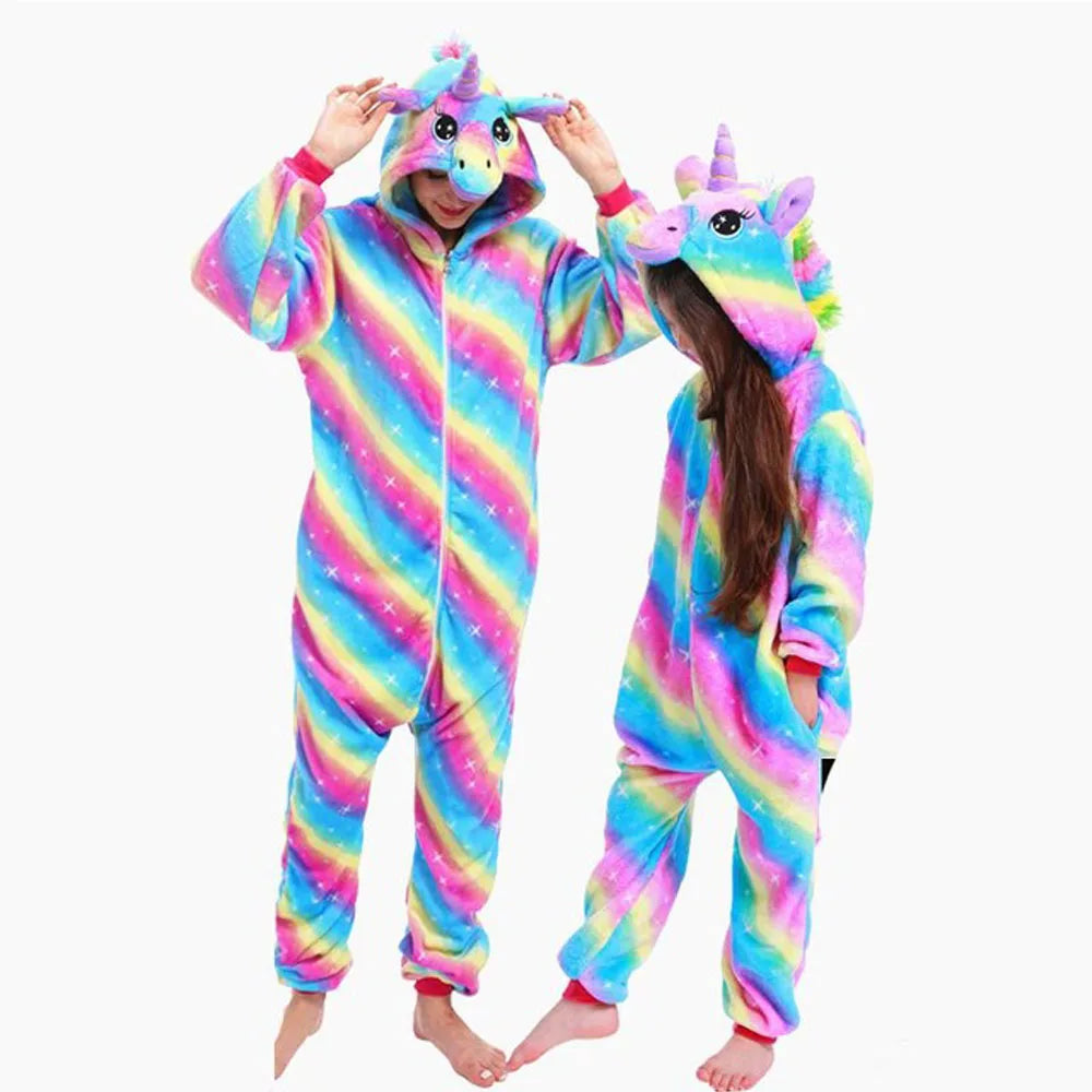 Pink Kigurumi Unicorn Pajamas for Family Set Outfits Cute Winter Flannel Soft Warm Children Pyjamas Mommy and Me Matching Outfit