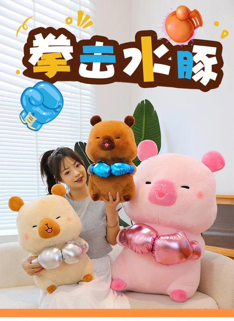 Plush Capybara Boxing Toy Stuffed Animal Cute Cuddly Pillow Decor for Kids Birthday Xmas Gift Wholesale Plush Toy Stuffed Animal