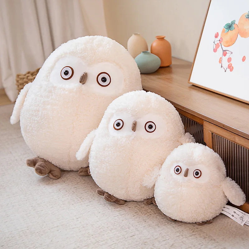 Couple Owl Plush Toy Stuffed Animals White Brown Vulture Plushie Round Ball Shape Nap Sleep Throw Pillow for Kids Birthday Gift