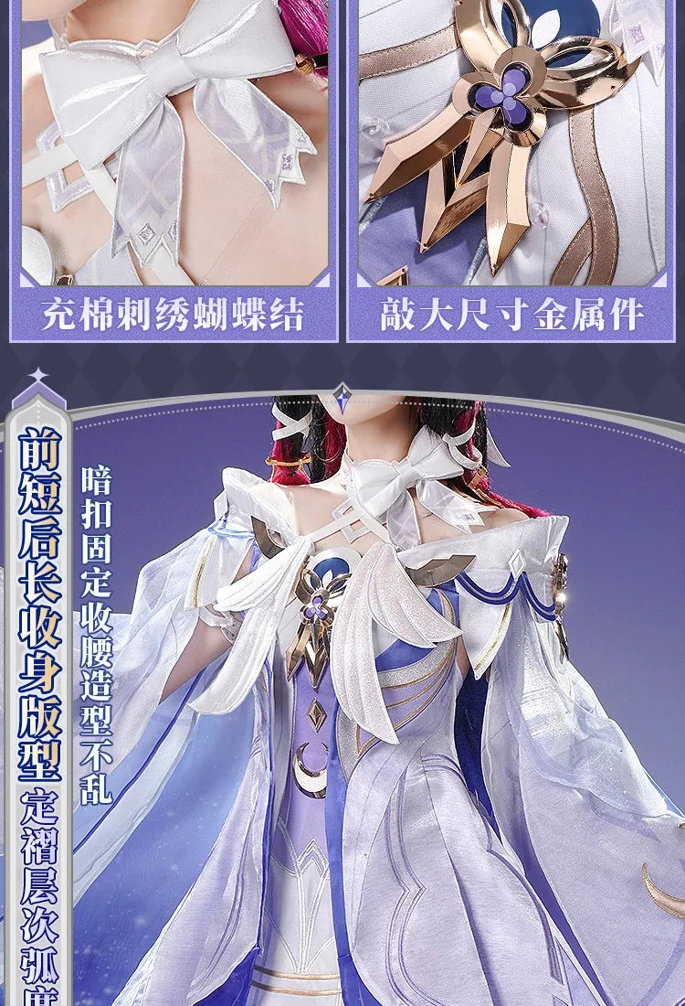 Genshin Impact Columbina Cosplay Costume Wig The Damselette Dress Eye Mask Headwear Metal Props Eleven Fatui Harbingers Women